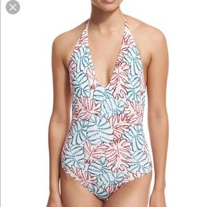 Onia Nina Leaf-Print Halter Swimsuit